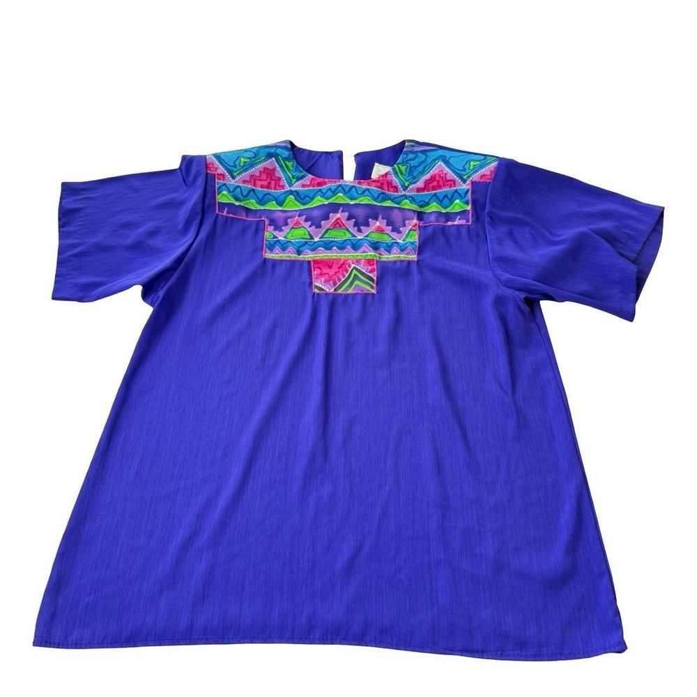 Vintage SG Sport Purple Geometric Print Padded Shoulder Blouse Top Women's Small